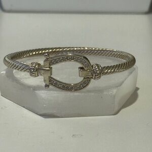 Vtg Sterling Silver Crystal Quartz Equestrian Horseshoe Rope Bracelet Signed 925